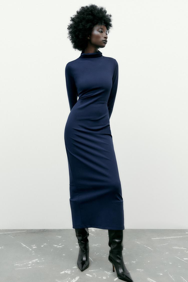 MIDI DRESS WITH TWISTED BACK Midnight blue ZARA United Kingdom